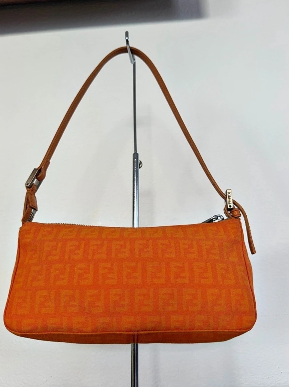 Fendi Zucca Canvas Mini Baguette Orange Shoulder Bag